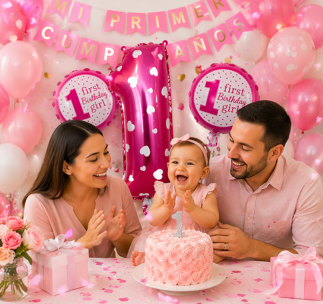 🎉 SET DE GLOBOS MI PRIMER CUMPLEAÑOS NIÑA 🎀✨ DECORA Y HAZLO INOLVIDABLE ✨