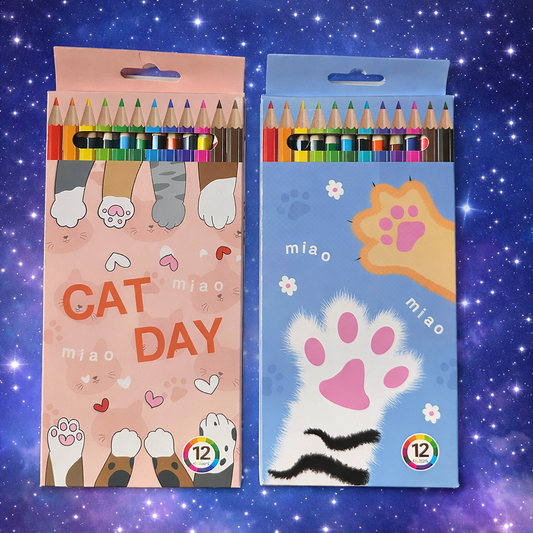 🐱 LÁPICES DE COLORES CAT DAY – 12 COLORES Kawaii