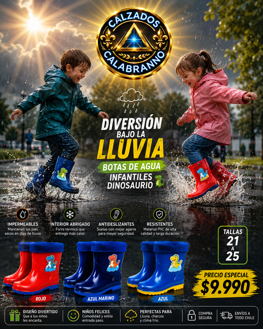 BOTAS IMPERMEABLES DISEÑO DINOSAURIOS INFANTILES
