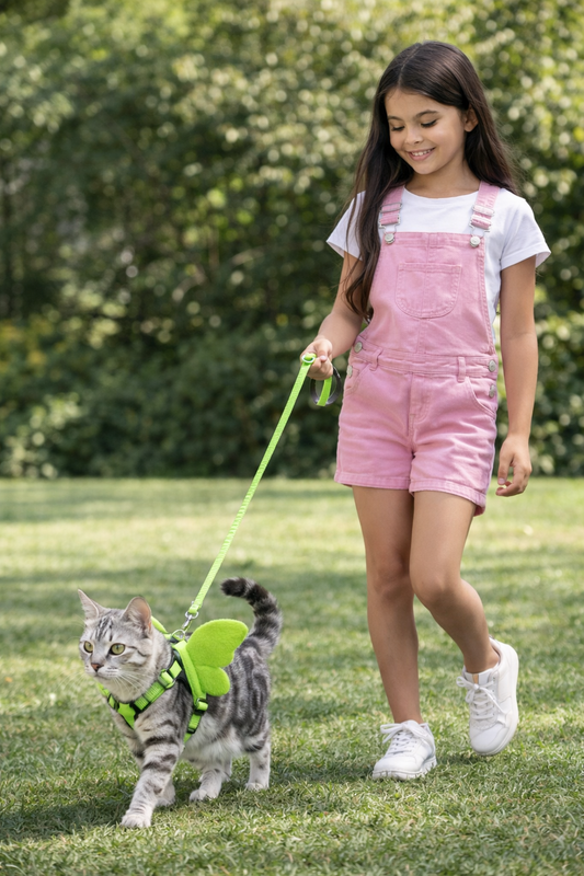 💚 Arnés + Correa para Gato con Alas – Verde Neón