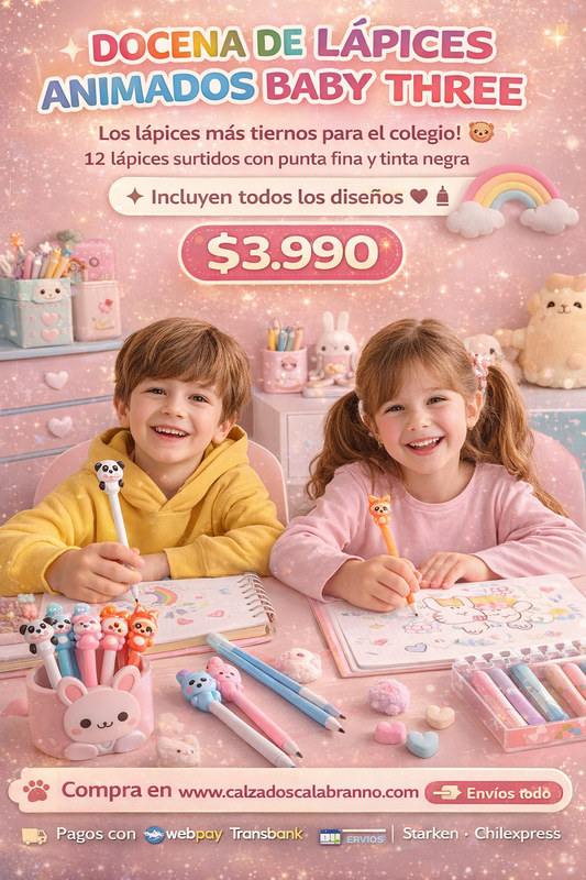 ✏️ DOCENA DE LÁPICES ANIMADOS BABY THREE