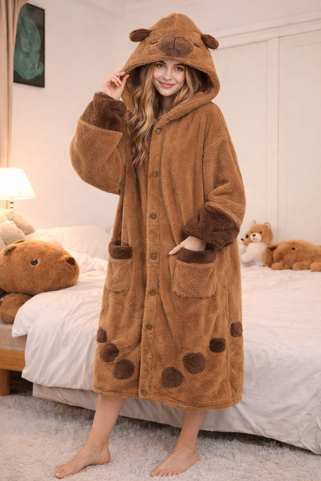 Bata Capibara Adulto Talla Estándar 🧸 Ultra Suave y Abrigadora