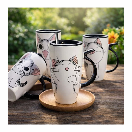 🐱 TAZÓN KAWAII GATITO CON BOMBILLA Y CUCHARA 650ml