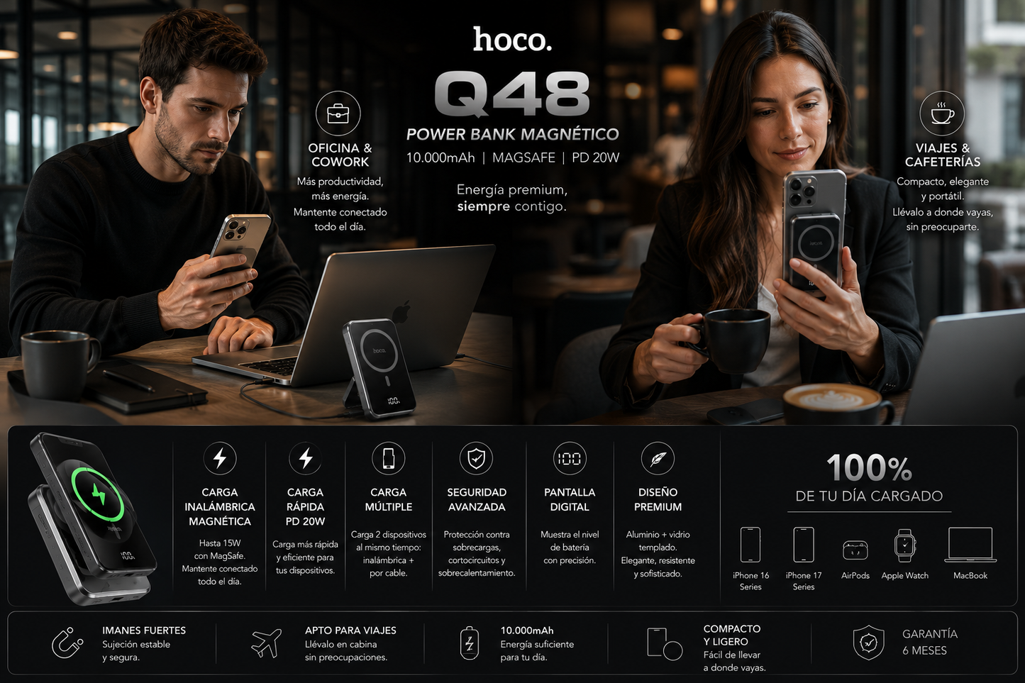 POWER BANK HOCO 10.000 mah  MAGNÉTICO MODELO Q48