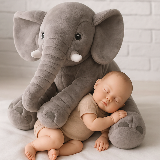 ELEFANTE DE APEGO PARA BEBÉS EN GRIS Y CELESTE