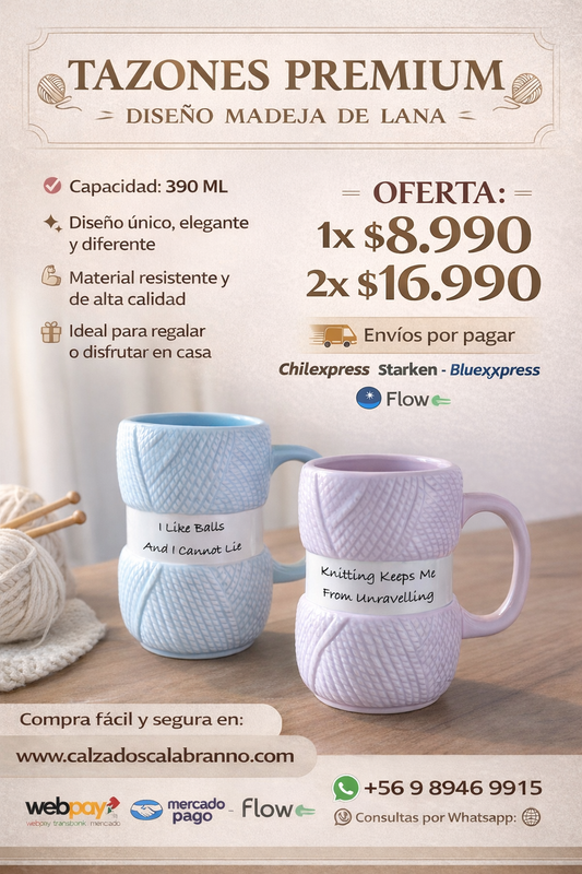 🧶 Tazones Premium Diseño Madeja de Lana 390ML – Elegantes y Únicos