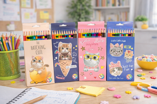 🎨 LÁPICES DE COLORES GATITOS KAWAII – SET 12 COLORES 🐱