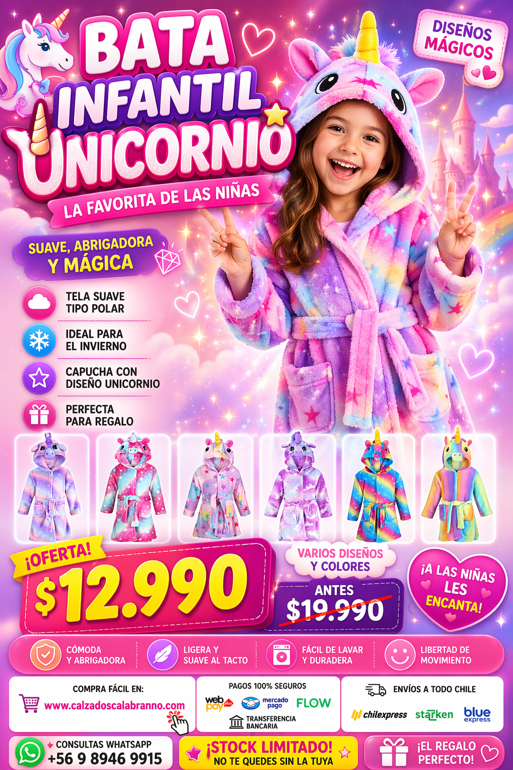 BATA INFANTIL UNICORNIO 🦄✨💖 LA FAVORITA DE LAS NIÑAS 🌈 Suave, abrigadora y mágica