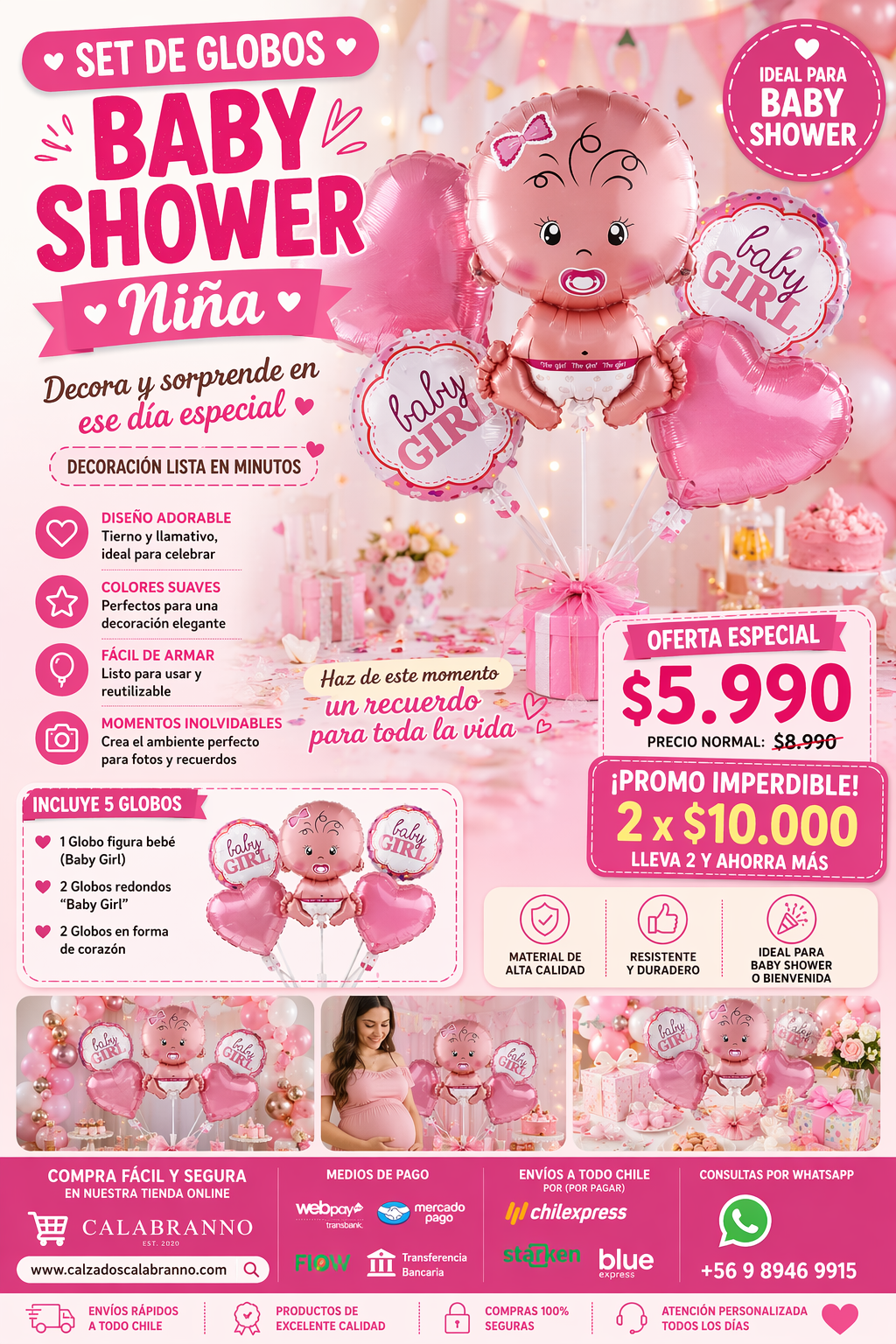 👶🎀 SET DE GLOBOS BABY SHOWER NIÑA 🎀👶💖 DECORA Y SORPRENDE EN ESE DÍA ESPECIAL