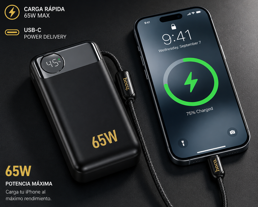 Powerbank Carga Rapida Hoco Q53 12000 Mah 65w Negro