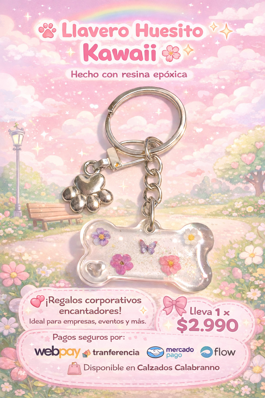 🐾 Llavero Huesito Kawaii – Diseño Encantador 💖