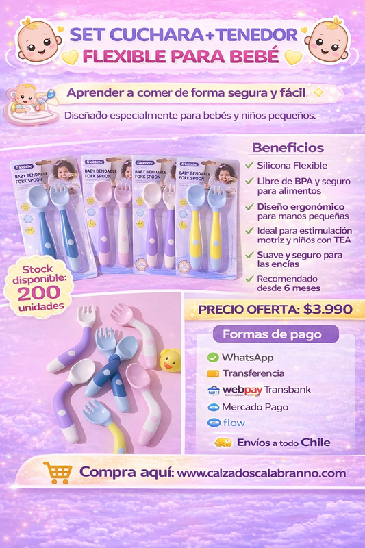 CUCHARA Y TENEDOR ERGONOMICOS BEBÉS Y NIÑ@S