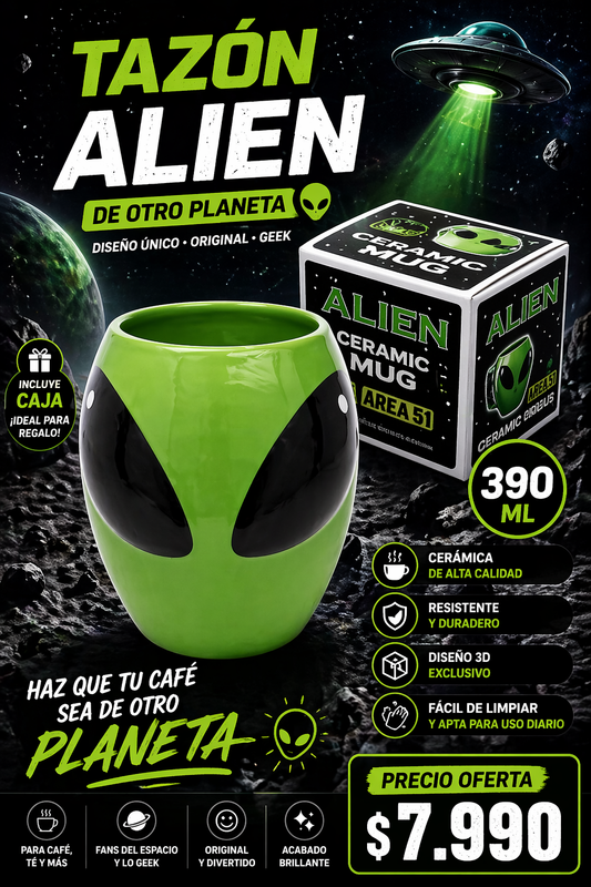 👽✨ TAZÓN ALIEN CERÁMICO 390 ML – DISEÑO ÚNICO ✨