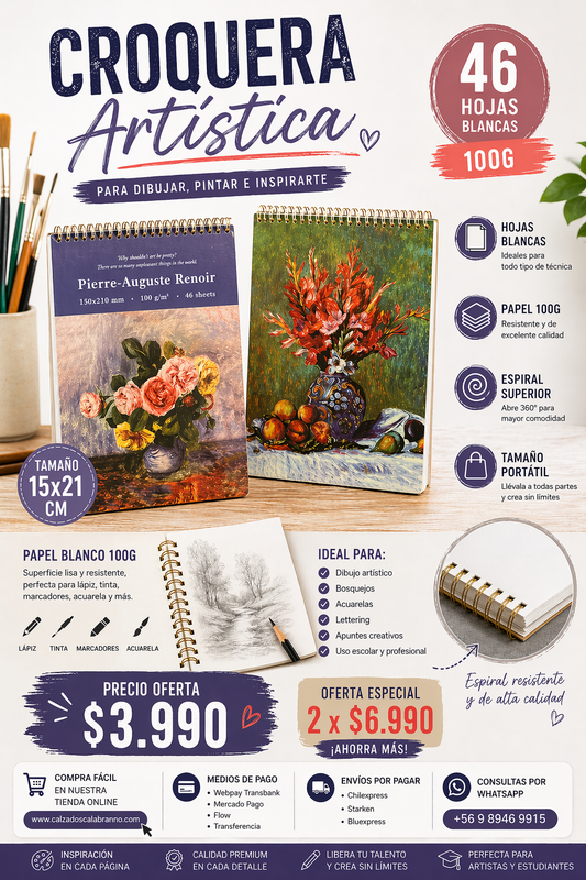 🎨✨ CROQUERA ARTÍSTICA 46 HOJAS – PAPEL 100G ✨
