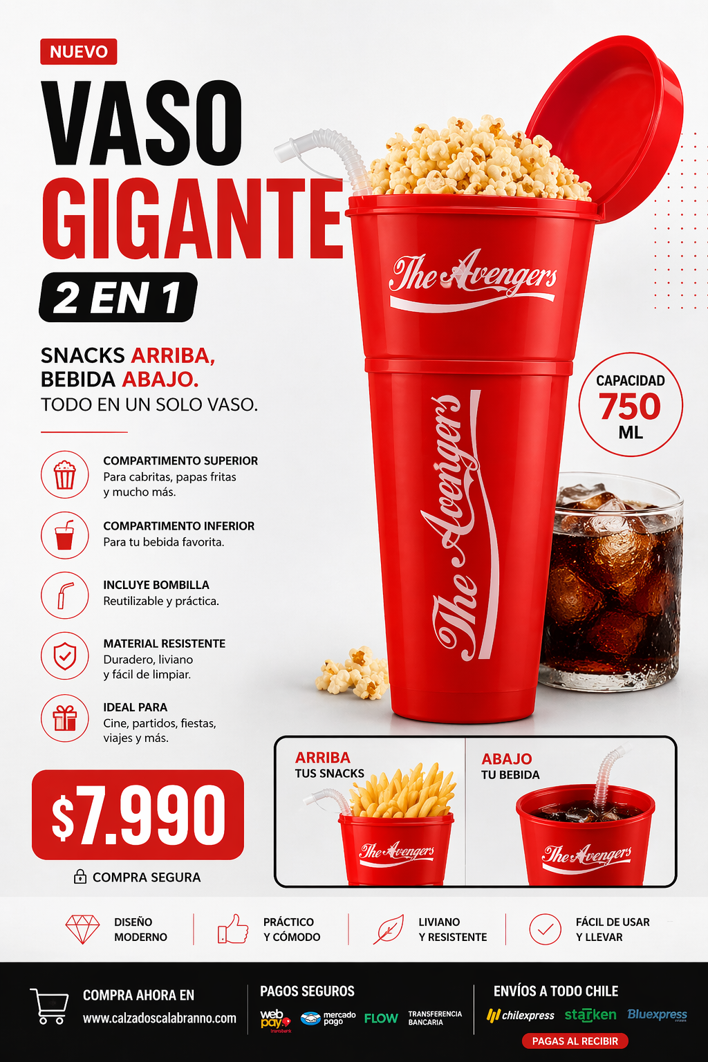 VASO GIGANTE 2 EN 1 🔥 | Snacks + Bebida en un solo vaso