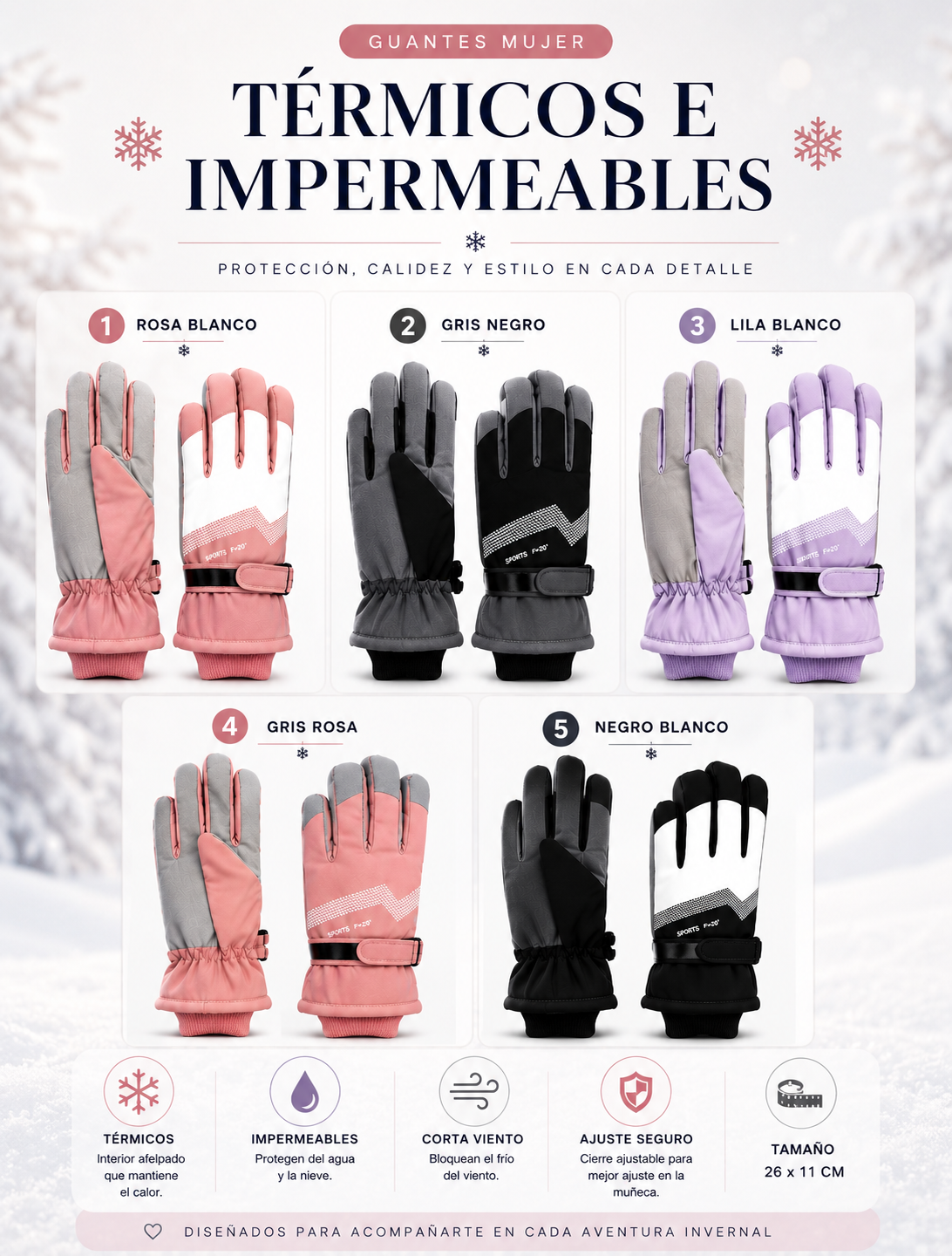 ❄️🧤 GUANTES MUJER PARA NIEVE TÉRMICOS IMPERMEABLES CALABRANNO 🧤❄️