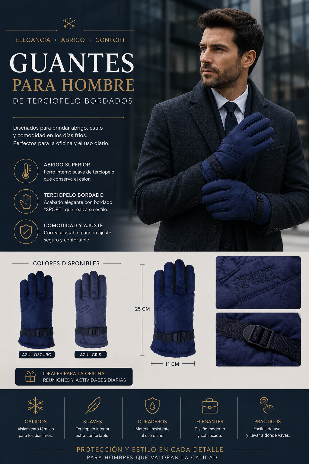 Guantes Hombre Térmicos Invierno | Terciopelo Bordado | Calabranno