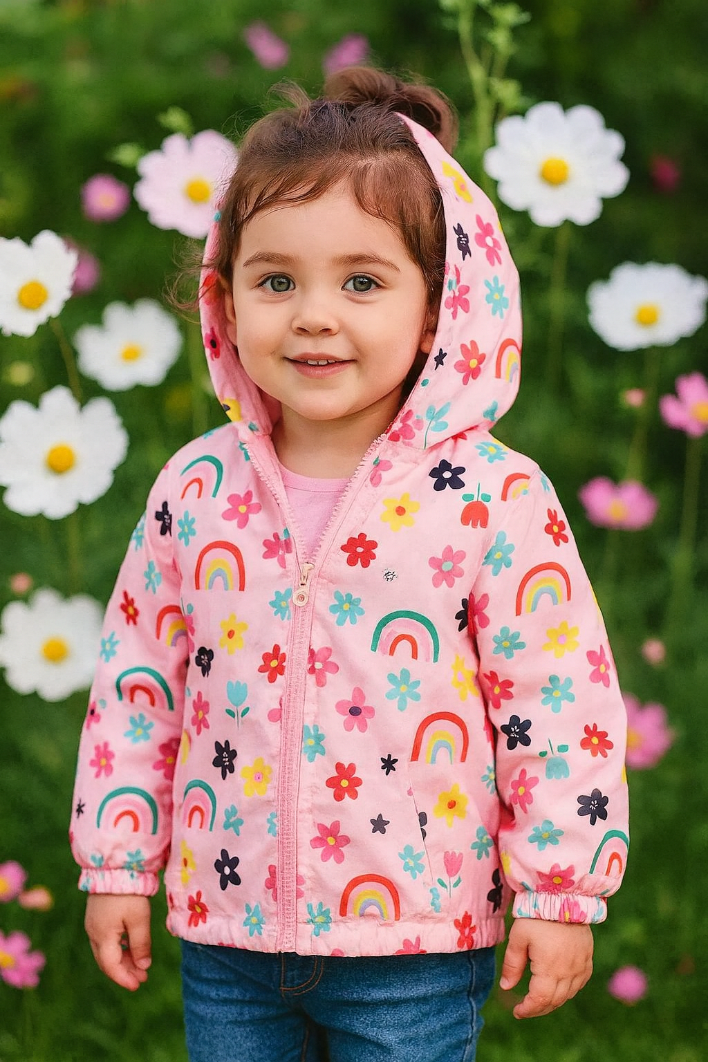 CHAQUETA CORTA VIENTO IMPERMEABLE CON CAPUCHA NIÑA