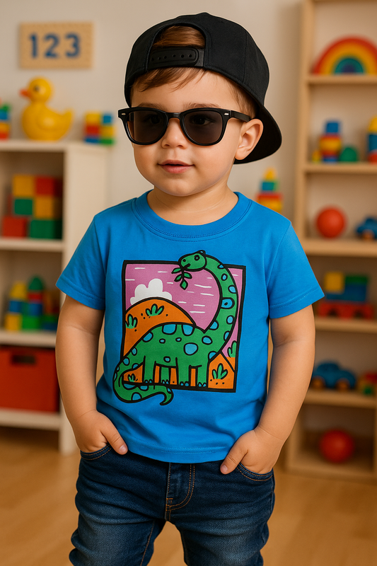 POLERA NIÑO  DE ALGODÓN DISEÑO DINOSAURIO.