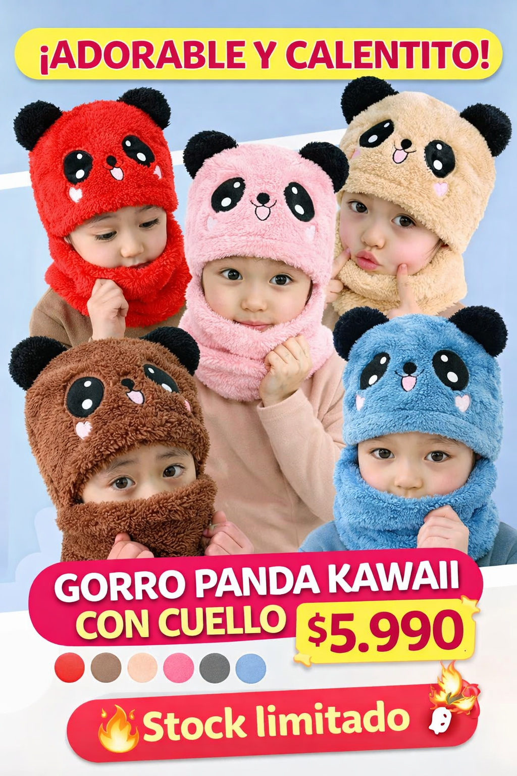 Gorro Panda Kawaii con Cuello 🧸❄️ ¡Abrigo y ternura en uno!