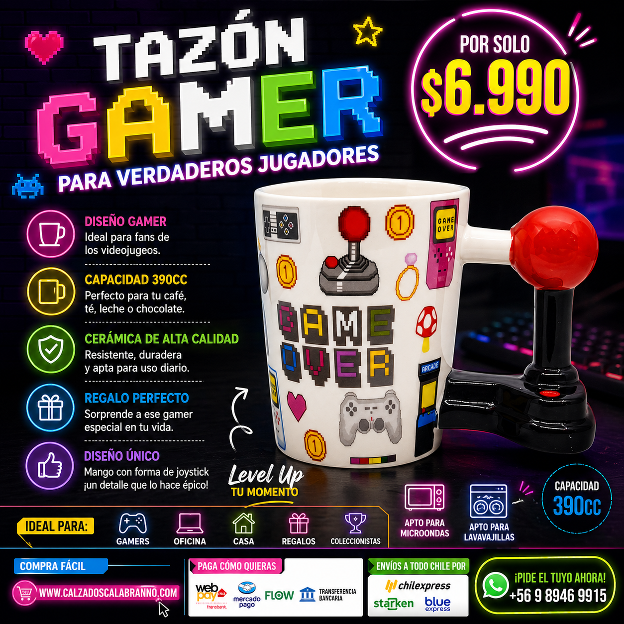 Tazón Gamer con Mango Joystick 🎮 | 390cc | Regalo Perfecto para Gamers