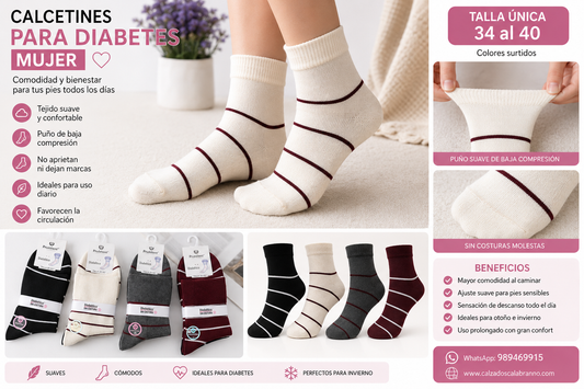 CALCETINES PARA DIABETES MUJER TALLA 34 A 40 | SUAVES Y CÓMODOS SIN COSTURAS MOLESTAS