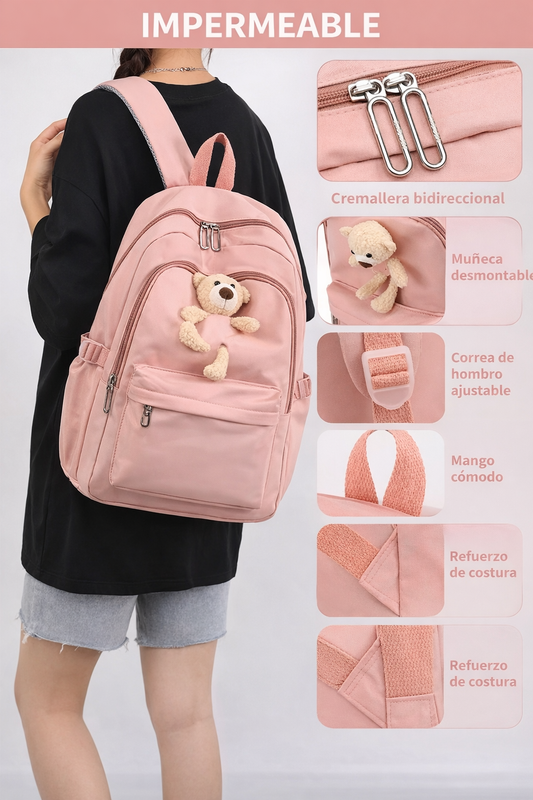 MOCHILA ESCOLAR CON OSITO NIÑAS