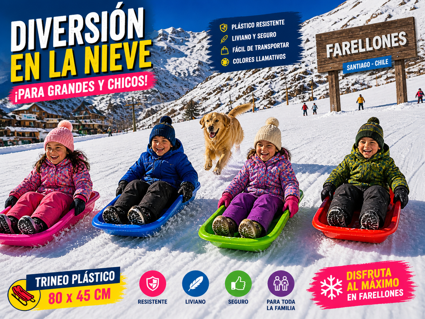🛷❄️ TRINEO INFANTIL PARA NIEVE 80×45 CM¡Diversión asegurada este invierno en la nieve!