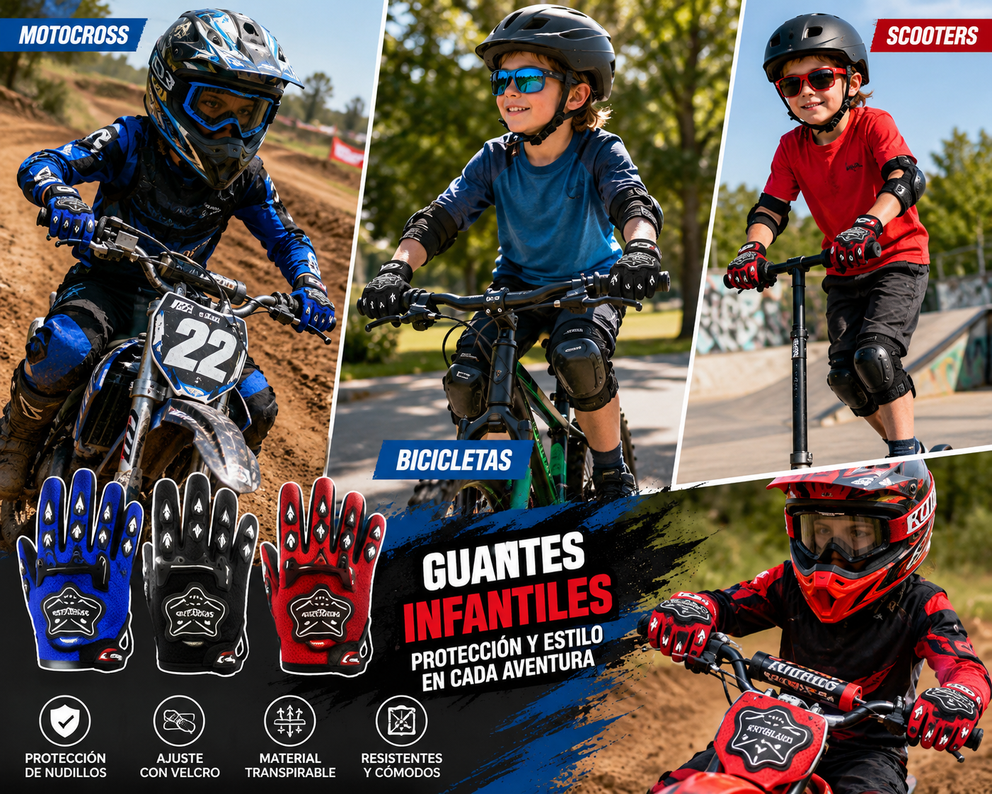 GUANTES DE MOTO INFANTILES CON PROTECCIÓN DE NUDILLOS | KNTGHLAOOD