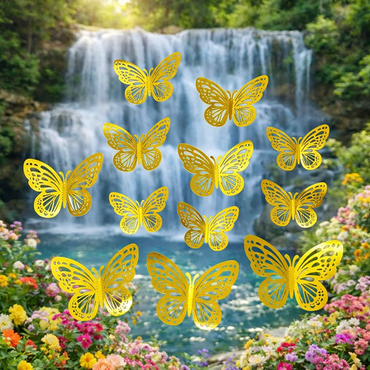 PACK 12  MARIPOSAS DORADAS DECORATIVAS