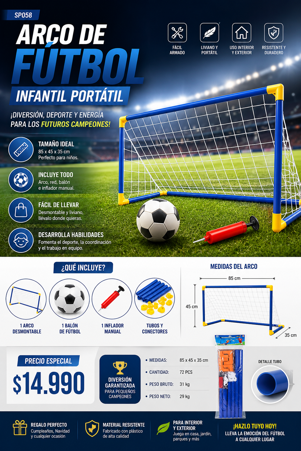 ⚽🏆 ¡ARCO DE FUTBOL INFANTIL SET COMPLETO🏆⚽