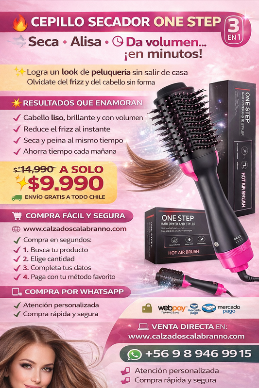🔥 CEPILLO SECADOR ONE STEP 3 EN 1👉 “Cabello perfecto en minutos sin ir a la peluquería”