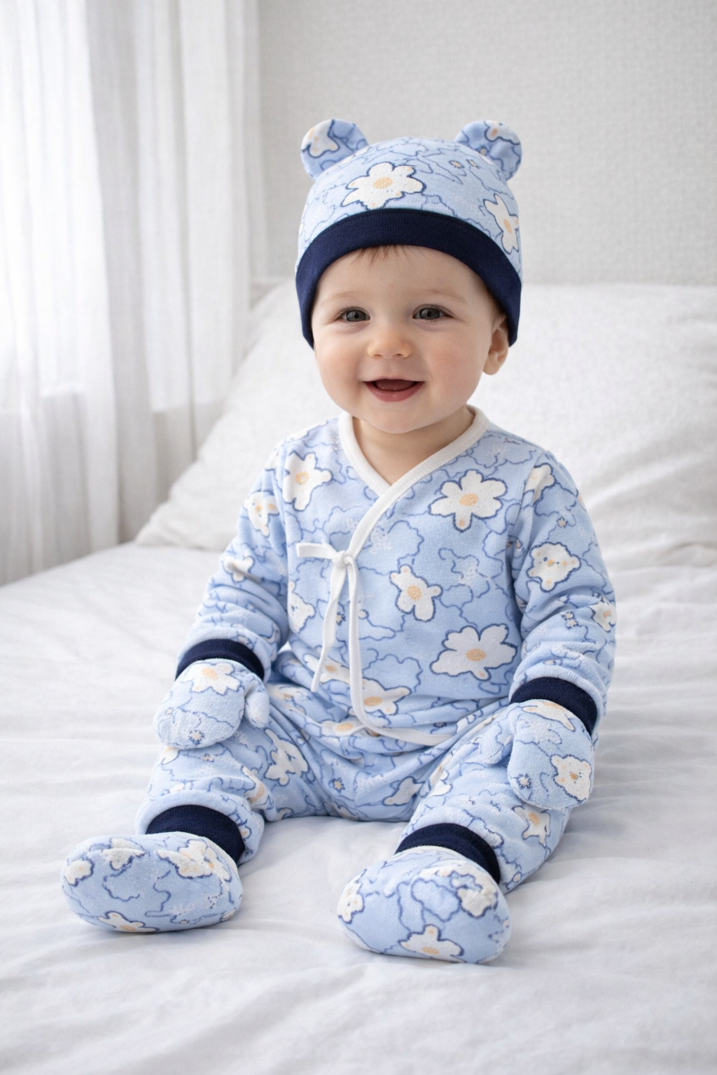👶✨ Set Completo Recién Nacido 5 Piezas – Algodón Suave con Gorro Orejitas