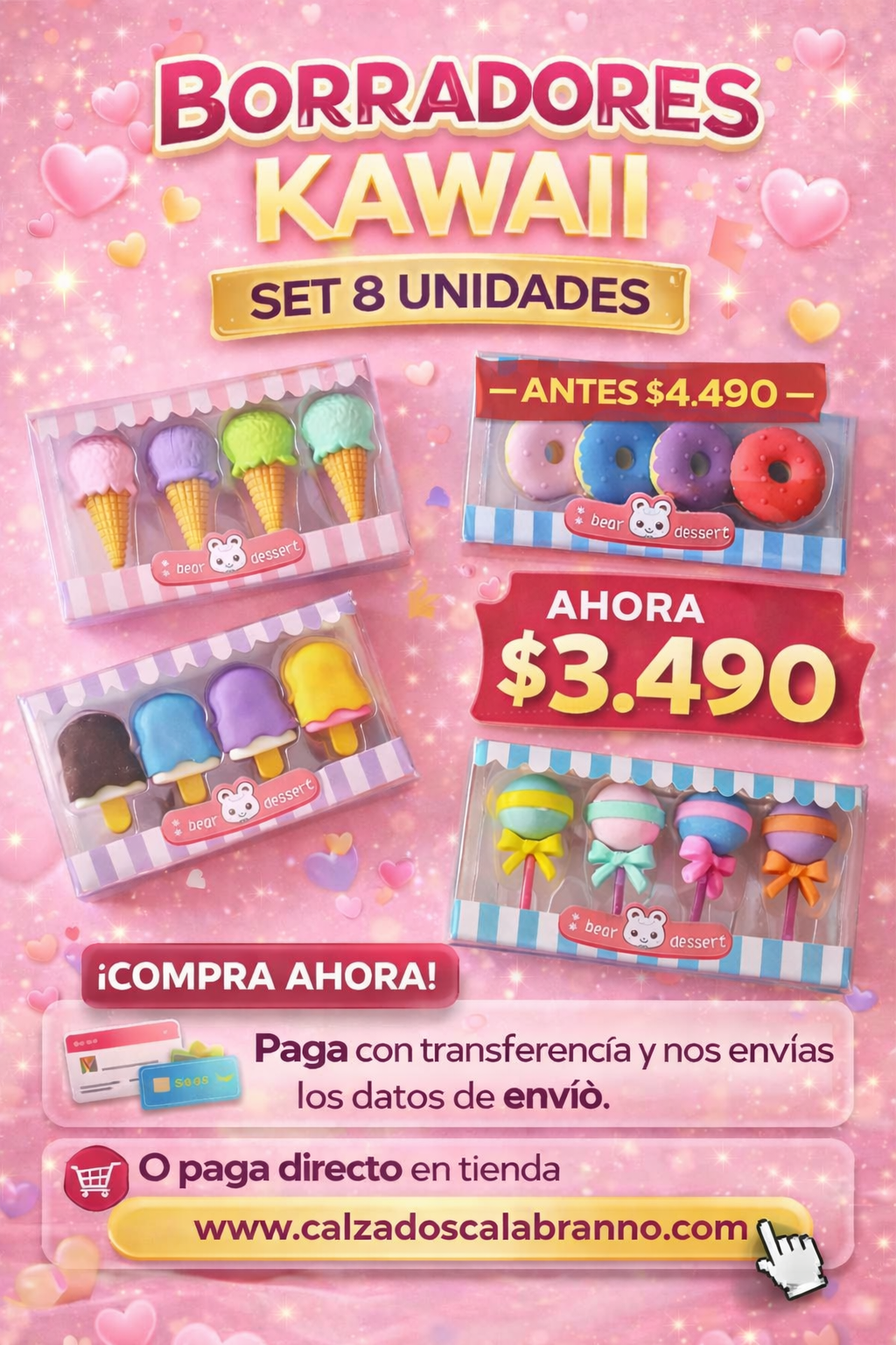 GOMA BORRA CON TUS FIGURAS KAWAII SET 8 UNIDADES