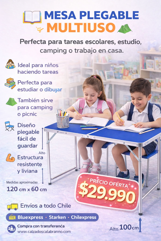 📚 MESA PLEGABLE MULTIUSO COLOR AZUL Y BLANCO NIÑ@S