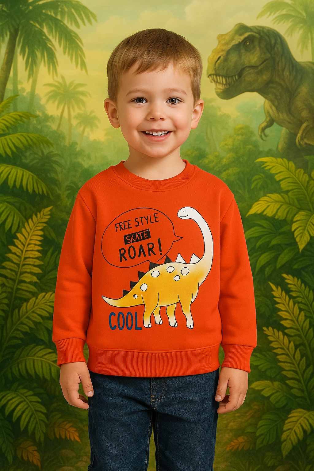 POLERON NIÑO DINOSAURIOS RED
