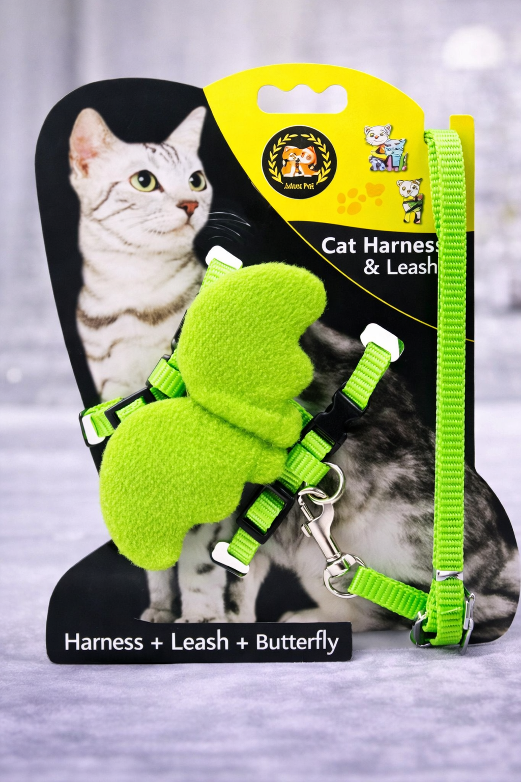 💚 Arnés + Correa para Gato con Alas – Verde Neón