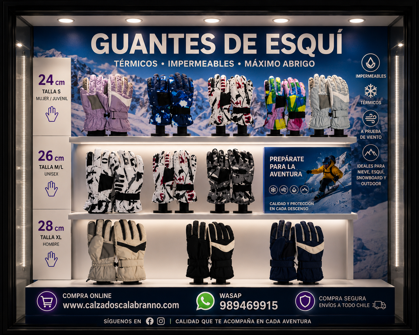 GUANTES DE ESQUÍ TÉRMICOS IMPERMEABLES | TALLAS 24 CM, 26 CM Y 28 CM