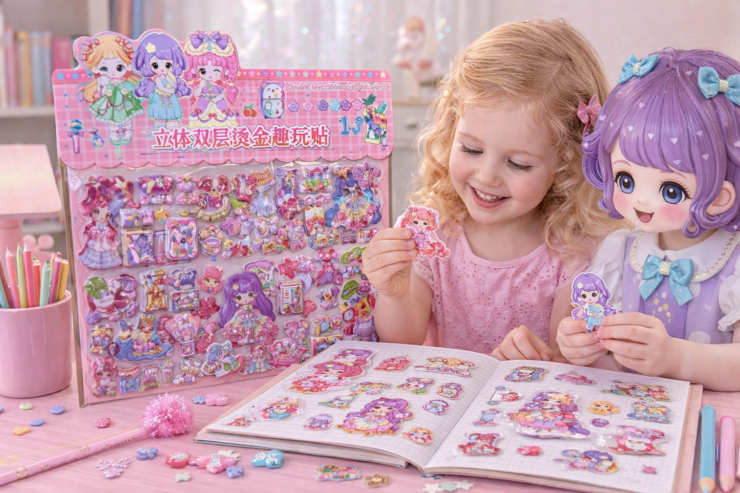 🐼✨ STICKERS PANDAS DINOSAURIOS PRINCESAS Y SHIN-CHAN KAWAII 3D – COLECCIÓN ADHESIVA ✨🐼