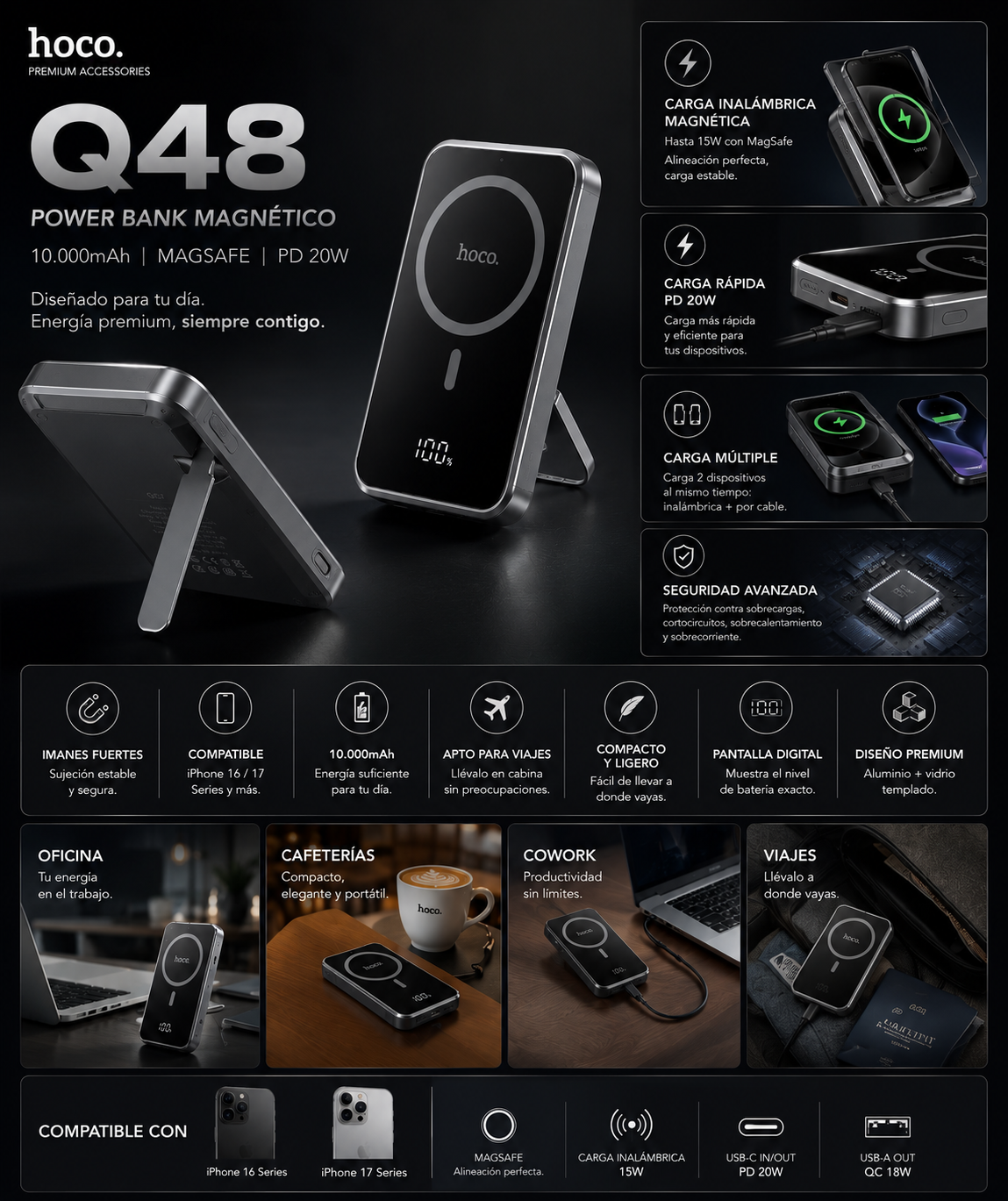 POWER BANK HOCO 10.000 mah  MAGNÉTICO MODELO Q48