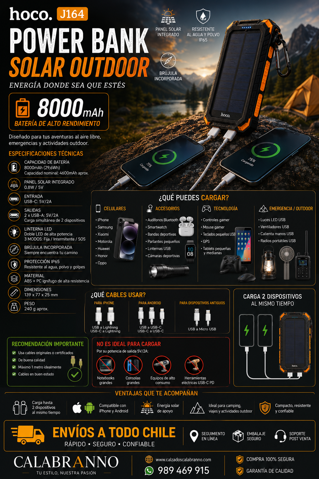 ⚡🔋 POWER BANK MULTIFUNCIONES RECARGABLE  Y SOLAR 8.000 mAh Outdoor