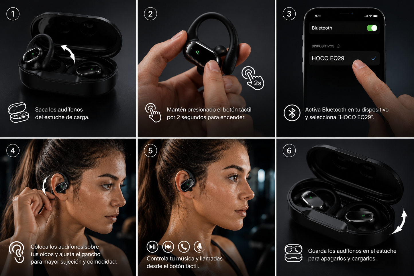 AURICULARES DEPORTIVOS HOCO EQ29 SONIDO POTENTE Y COMODIDAD PARA TODO MOMENTO