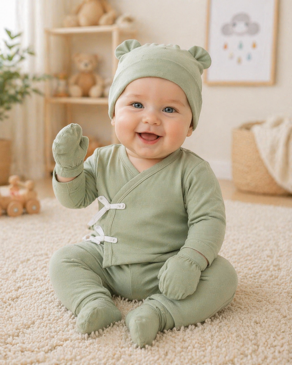 SET BIENVENIDA BEBÉ 8 PIEZAS 👶 100% ALGODÓN + MANTA + PELUCHE | REGALO PERFECTO