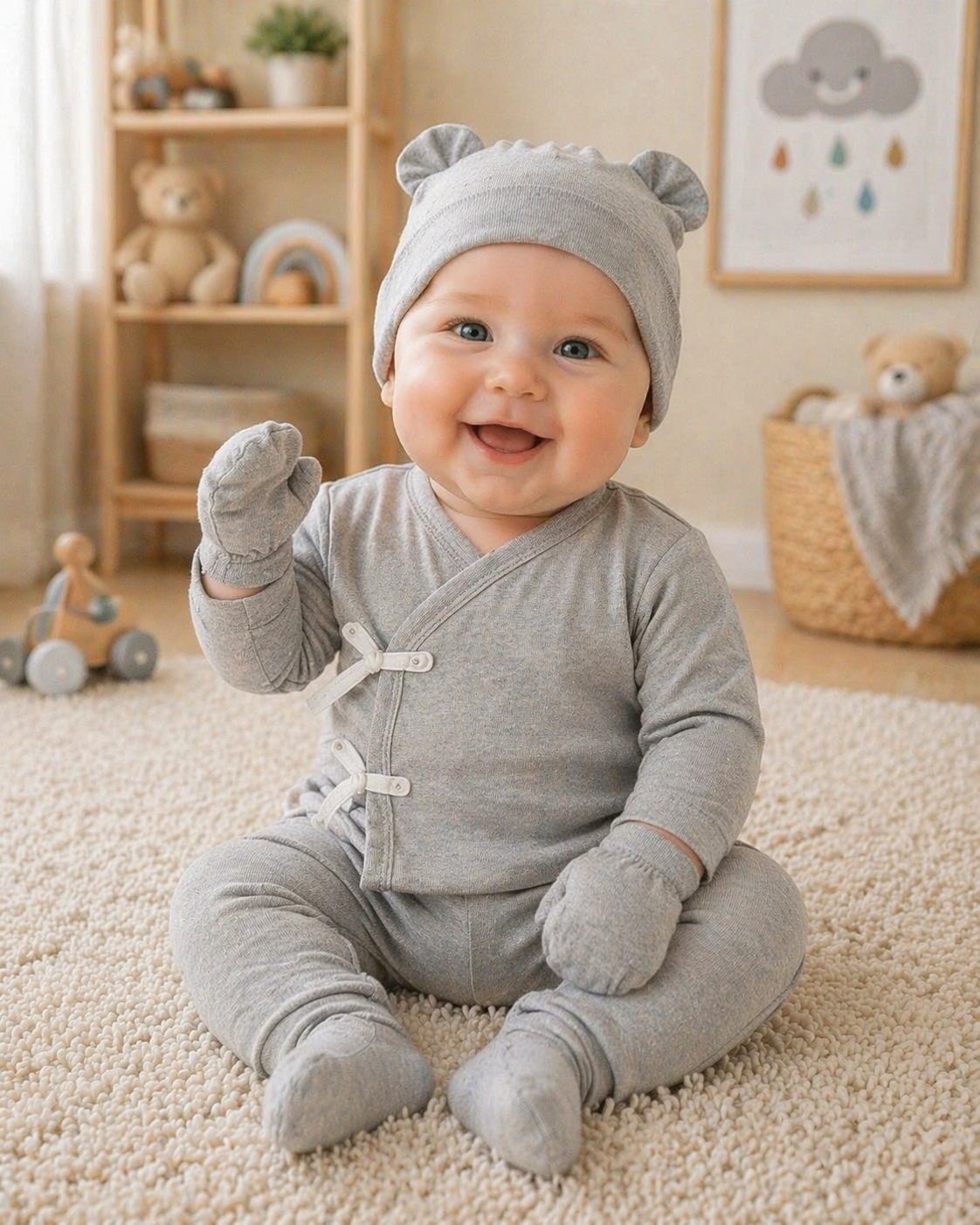 SET BIENVENIDA BEBÉ 8 PIEZAS 👶 100% ALGODÓN + MANTA + PELUCHE | REGALO PERFECTO