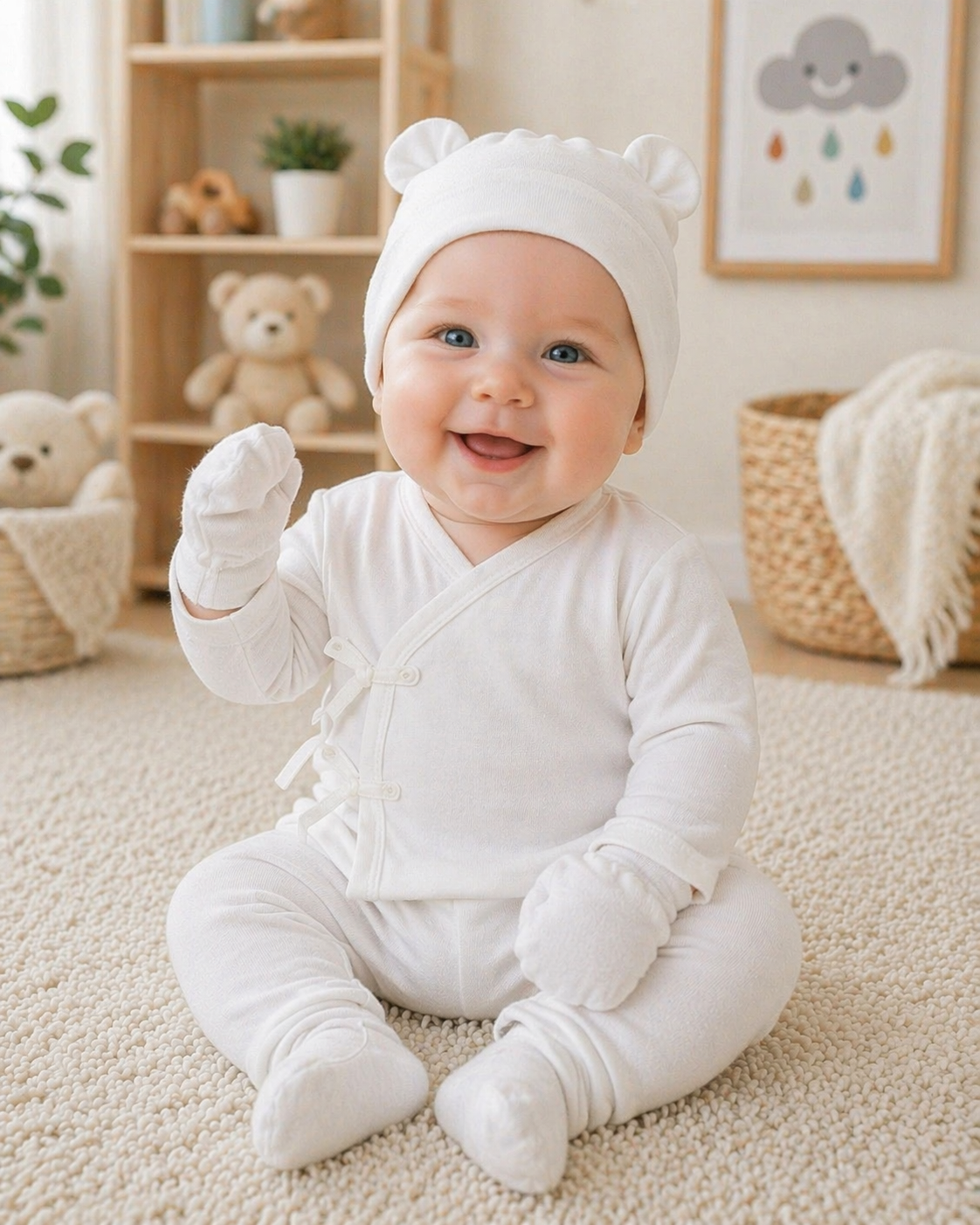 SET BIENVENIDA BEBÉ 8 PIEZAS 👶 100% ALGODÓN + MANTA + PELUCHE | REGALO PERFECTO