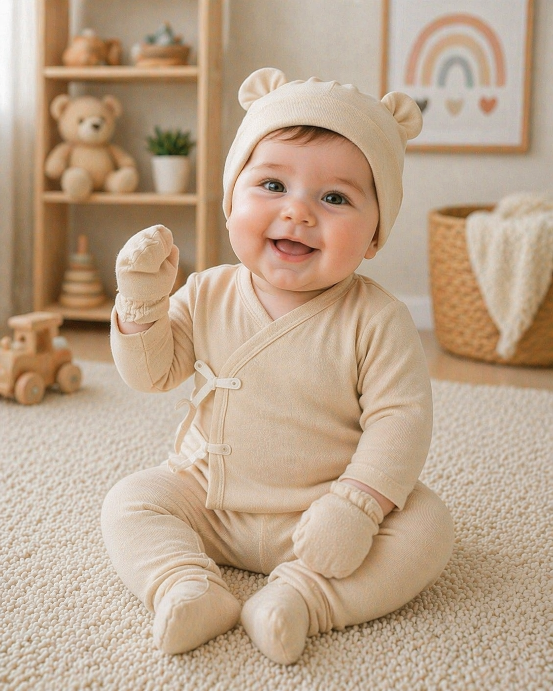 SET BIENVENIDA BEBÉ 8 PIEZAS 👶 100% ALGODÓN + MANTA + PELUCHE | REGALO PERFECTO