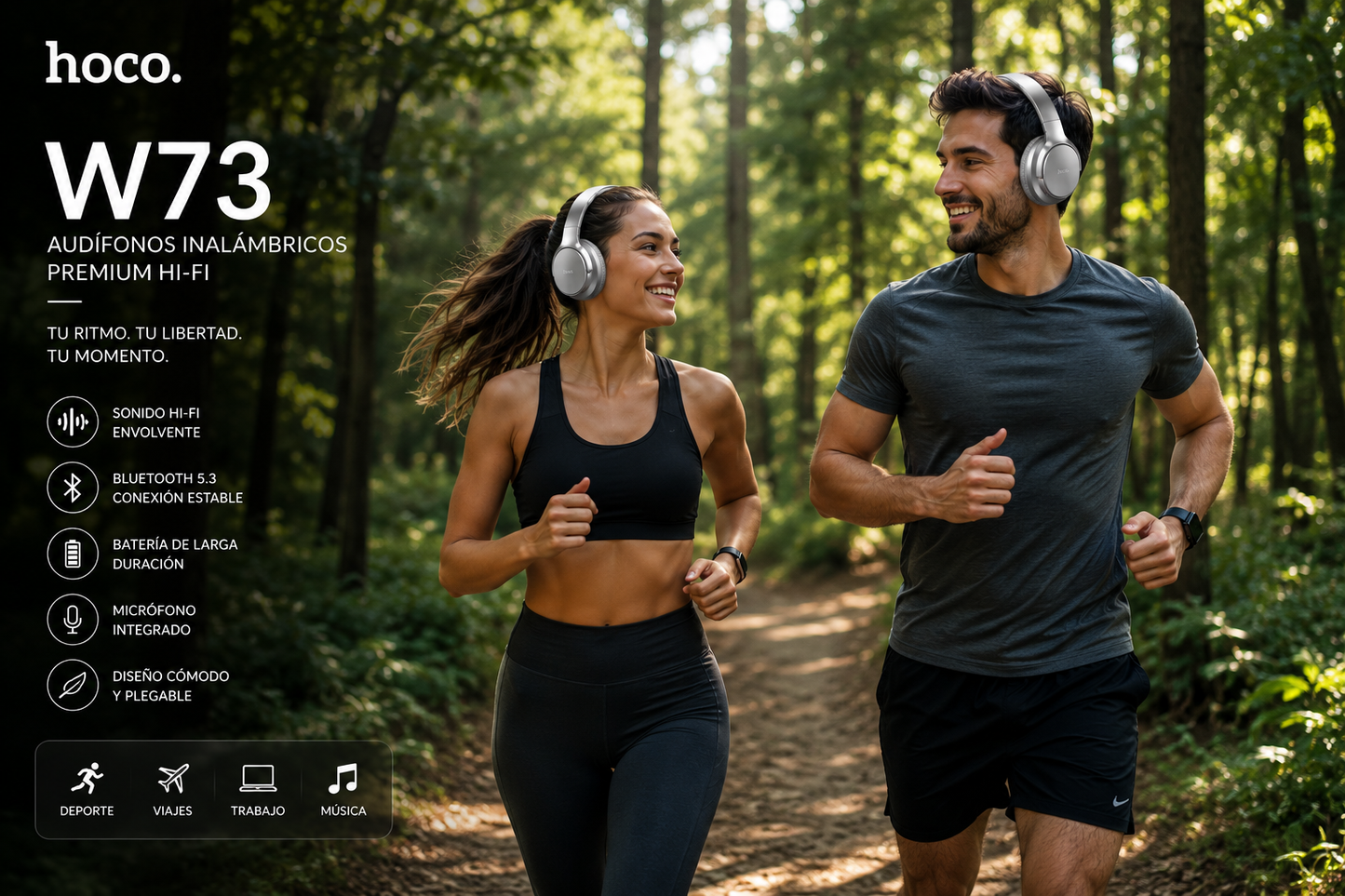 HOCO W73 – AUDÍFONOS BLUETOOTH PREMIUM HI-FI PLATEADOS NUEVA VERSION