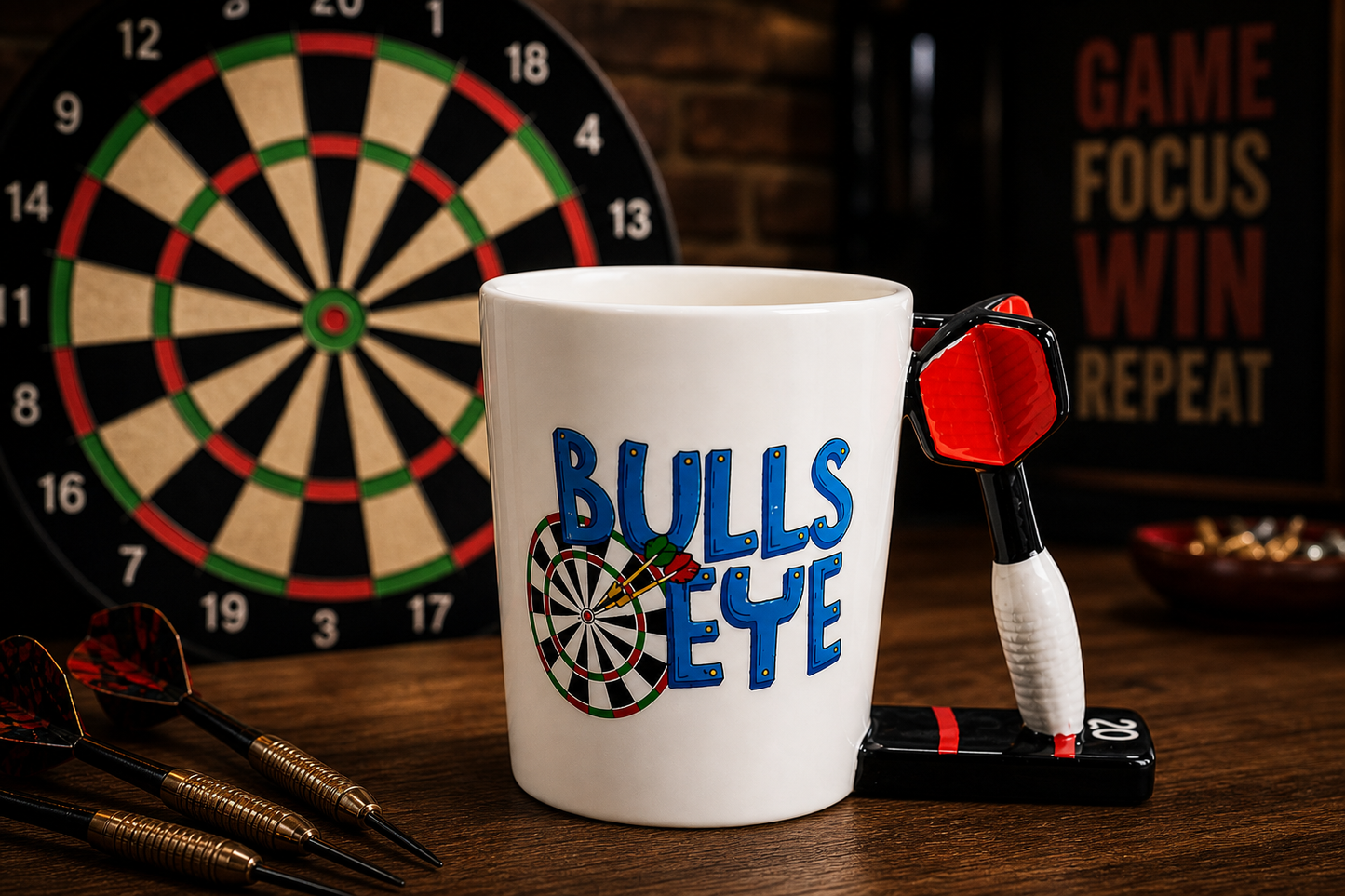 Tazón Bulls Eye 350ml con Asa en Forma de Dardo – Taza Original Regalo Hombre