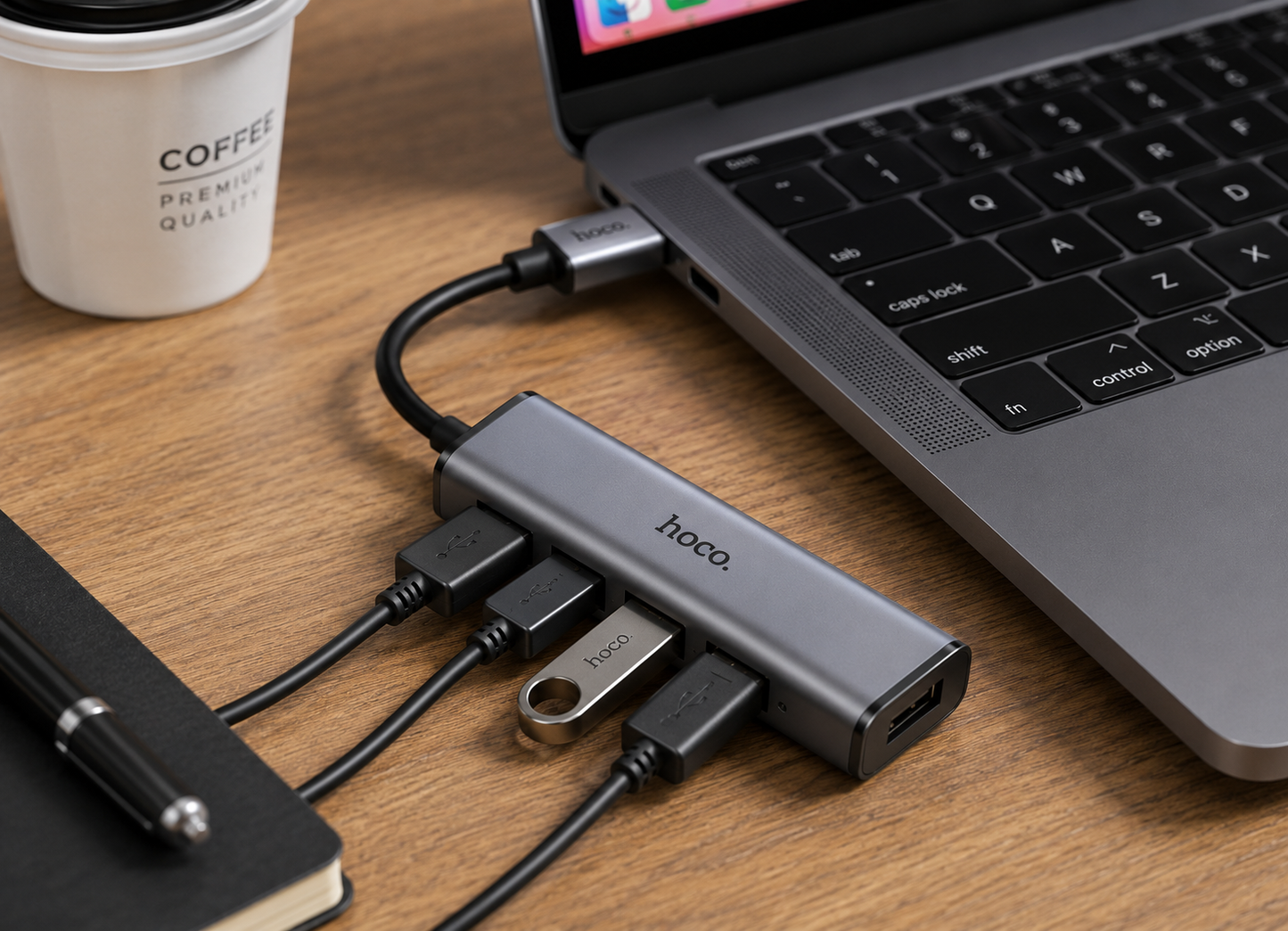 HUB USB HOCO HB1A USB 2.0 MULTIPUERTO COLOR GRIS