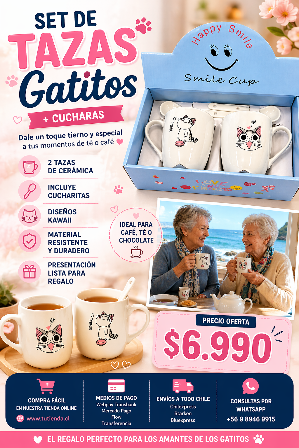 🐱☕ SET DE TAZAS GATITOS + CUCHARAS (2 PCS) ✨